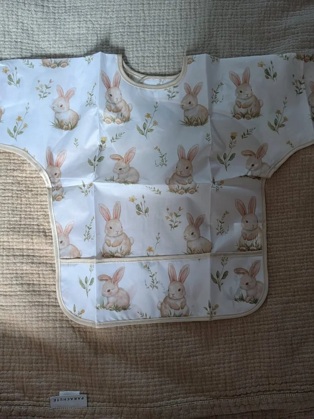 New long-sleeve baby bib / smock bib, bunny pattern